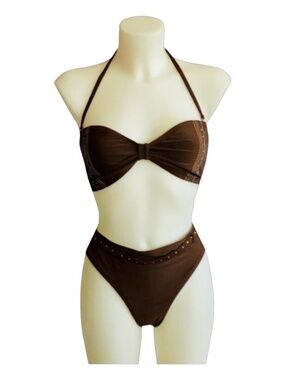 VM Brown Embroidered Studded Swimsuit Size M/L (2-piece)